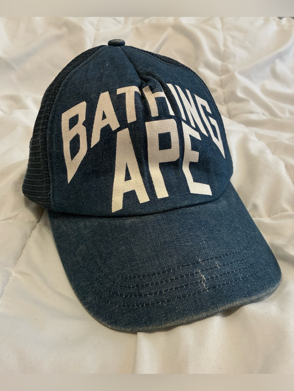 Rare Vintage!! BAPE A Bathing Ape Navy Denim Trucker Hat